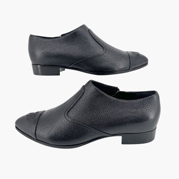 Chanel CC Black Leather Cap Toe Western Ankle Booties Oxfords Size 38.5 US 7.5-8 - Picture 8 of 14